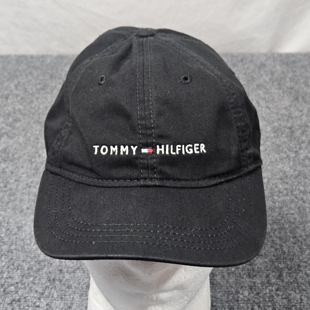 Tommy Hilfiger Black Baseball Cap Leather Strapback Adjustable Designer Summer
